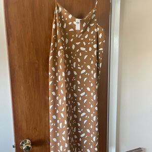 Brown and White Patterned Slip Dress
